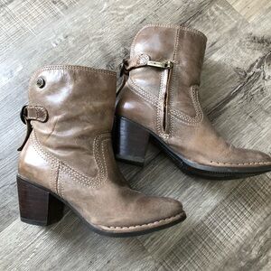 Bussola Ankle Boots Women Leather  Woodville Heeled Pull On Booties Taupe Sz.35